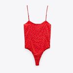 ZARA NWT Satin Star Print Thong Bodysuit in Red Size Medium Photo 2