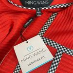 Ming Wang Poppy Red Gingham Trim Zip Front Long Sweater Jacket Womens S new nwt Photo 14