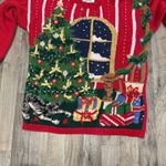 Vintage 3D knit ugly Christmas intarsia sweater with cat Red Size M Photo 4