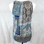 Rose & Thyme Blue and tan boho paisley print vneck top size small Photo 2