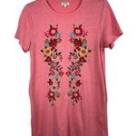 Umgee Heathered Orange Short Sleeve Floral Embroidered T-shirt Dress L Pockets Photo 0