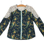 Sundance Button Front Floral Long Sleeve Top 100% Cotton sz Small Boho Western Blue Photo 0