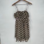 Lucy & Co Polka Dot Ruffle Dress Tan Black Spaghetti Strap Mini Photo 1