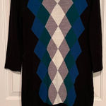 Sandra Darren  Black Cowl Neck Sweater Dress Blue Green‎ Gray White Size L Photo 0