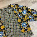 Chico's  Gold Blue  Medium Geometric Print‎ Pintuck Top Raglan Sleeves Split Photo 9