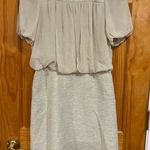 Paul Stuart Silk Chiffon & Tweed Dress Beige Cream Puff Sleeve Size S Photo 0