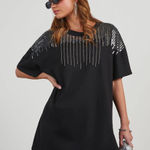 BaeVely NWOT Boutique Silver Sequin Embellished Black T Photo 0