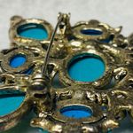 Statement Brooch Pin Greens Blues Clear Iridescent Stones Silver Tone Metal Photo 15