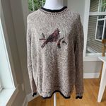 Vintage C.J. Banks Heather Brown Black Red Hand Embroidered Cardinal Sweater X Size XL Photo 11