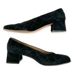 Salvatore Ferragamo  | Size 6B | Black Quilted Suede w/ Diamond Design Block Heel Photo 5