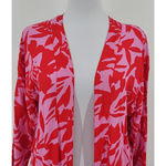 Loft  Floral Long Kimono Pink‎ Red Swim Cover Outfit Topper Tropical Size XS/S Photo 2