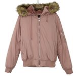 Forever 21  Blush Pink Winter Jacket Faux Fur Hood Small Parka Coat Photo 5