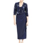 Alex Evenings Alex Evening Blue Sequins Two Piece Jacket Sleeveless Midi Dress Size 24W Photo 1