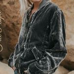 Free People Crushed Velvet Ruched Bomber Jacket Full Zip Varsity Collar Gray S Photo 2