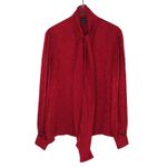 Breckenridge 1980s Vintage Red Floral PussyBow Neck Tie Button Down Blouse 8 Photo 1