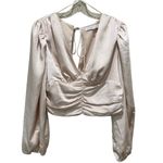 Endless Rose  Black Tie Satin Ruched Blouse Cream Women’s Size Large Photo 3