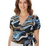 Nine West  Wrap Silky Cropped Shirt Blouse SMALL Romantic Colorful Chic NWT‎ Photo 1