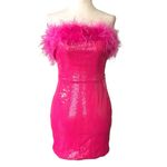 Pink Sequined Feather Trim Mini Dress Size M Photo 7