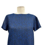 Alice + Olivia Liv Dress Shift Short Sleeve Drop-Waist Herringbone Blue Size 10 Photo 2