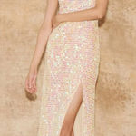 Saylor NWT Khoudia Sequined Halter Maxi Dress Pink Champagne Sz S $363 Photo 0
