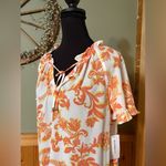 Liz Claiborne  White Orange Blouse Floral Short Sleeve Size S Tied Front NWT Photo 1
