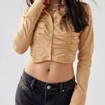 Urban Outfitters Jolie Ruched Button-Down Top NWT Size M - Light Brown Photo 0