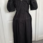 Madewell Jinni Dress Short Puff Sleeve Drop Waist Top Stitching Accent Black 4 Photo 3