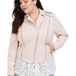 Torrid Plus Size 2X Suede Moto Jacket Light Pink Full Zip Long Sleeve 1642 Photo 0