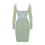 House Of CB Freyja Gathered Corset Dress Size M Sage Green Mesh & Satin Photo 12