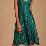 Lulus NWT  Belynn Forest Green Embroidered Sleeveless Midi Dress Photo 0