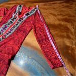 Soft Surroundings  Kalahari Red embroidered Jersey-Knit Tunic large Aztec v neck Photo 9