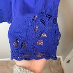 Vintage SURYA Royal Blue Lace Open Shirt & Pull on Pants Set Photo 7