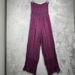 Free People  Jumpsuit Small S Magenta Purple Smocked Wide Leg Boho Gypsy Festival Photo 1