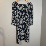 Garnet Hill  Jardin Crepe Mini Dress‎ Size XS Blue Floral Boho A Line Square Neck Photo 2