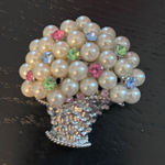 Vintage Large Brooch Pin Flower Bouquet Floral Rhinestone Faux Pearl Silver Tone Photo 0