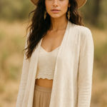 Cut Loose Sweater Women Medium Ivory Textured Open Front Knit Cardigan Boho Photo 1