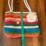 Lina Shoulder Bag Colorful Rainbow Stripe Crochet with Floral Pin Zipper Pull Red Photo 4