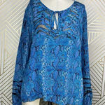 Tolani Silk Blue Snakeskin Print Cutout Mesh Sleeve Blouse Size US Medium Photo 0