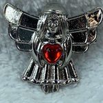 Silver Color Metal Guardian Angel Jewelry Pin Brooch Red Heart Center Photo 13