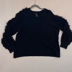 1. State  Women's Black Fringe Balloon Sleeve Crew Neck Pullover Sweater Large Photo 0
