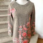 Anthropologie Sleeping On Snow Tan Pink Embroidered Floral Wool Blend Sweater Photo 0