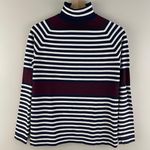 Tory Burch SPORT Navy Blue White Red Tech Knit Stripe Turtleneck Long Sleeve Top Photo 1