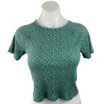 American Eagle Green Floral Print Crewneck Short Sleeve Ribbed Knit Crop Top M Photo 0