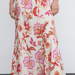 Mango WOMENS FLORAL MIDI SKIRT PINK LARGE Photo 0