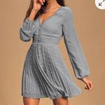 Lulus Poetic Love Dusty Blue Swiss Dot Long Sleeve Pleated Mini Dress Size M Size M Photo 0