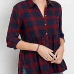 Maurice's Flannel Plaid Baby Doll Button Down Shirt Navy Burgundy M Photo 0