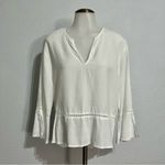 Cloth & Stone Anthropologie Peplum Bell Sleeve White Blouse Size Medium Photo 1