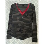 Lucky Brand Vintage Women Y2K Elena Gilbert Waffle Knit Henley Medium Black Camo Photo 1