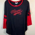 Piko  Women’s Black Red University of Miami Bamboo 3/4 Sleeves Top Medium NWT Photo 0