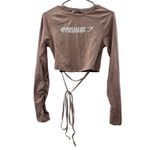 Gymshark  Pink Beige Cropped Ruched Tie Up Ribbon‎ Long Sleeve Top Size M Photo 2